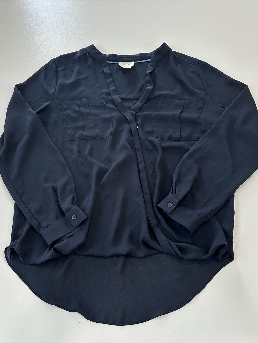 MAEVE Anthropologie Women’s Size 10 Eva Long Sleeve Wrap Blouse Dark Navy